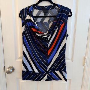 Worthington Navy, White & Royal Blue Striped Cowl Neck Sleeveless Top